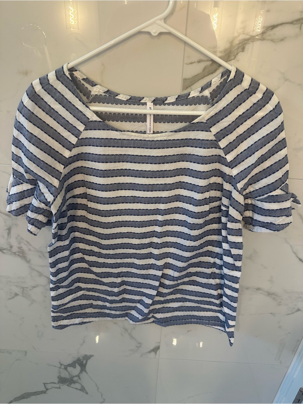 Southern Tide Navy and White Striped Short Sleeve Top